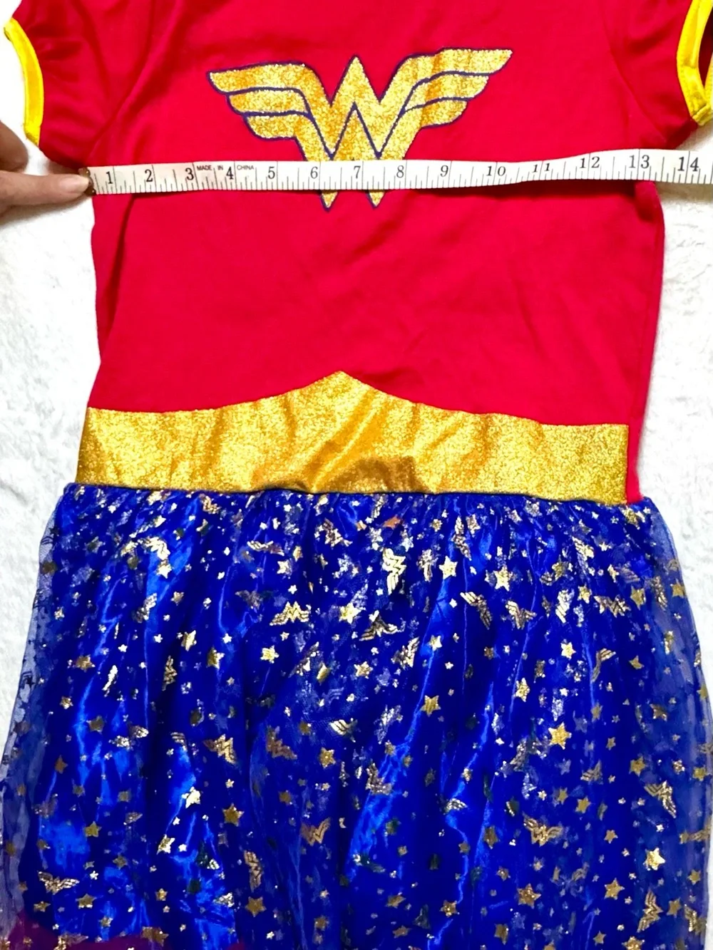 DC Girls Wonder Woman Dress Costume with Gold Accents size 10-12